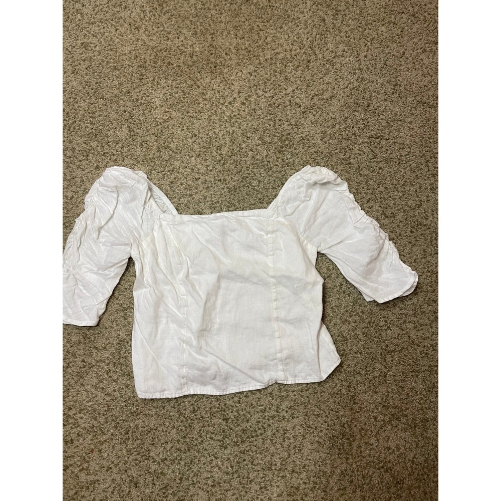 Rachel Zoe White 100% Linen Milkmaid Puff Sleeve Top Square Neck Medium